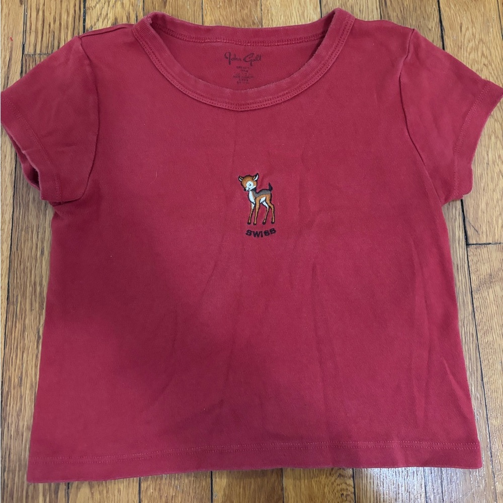 Brandy Melville Baby Tee with Deer Embroidery